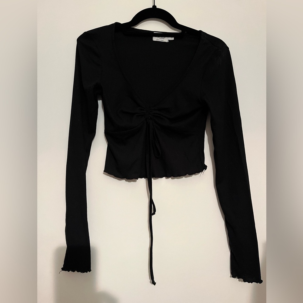 Elegant Black Ruched Crop Top